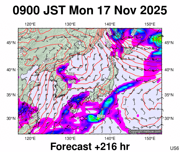 Japan forecast chart for Monday, November 17th, 2025 at 12:00 AM
