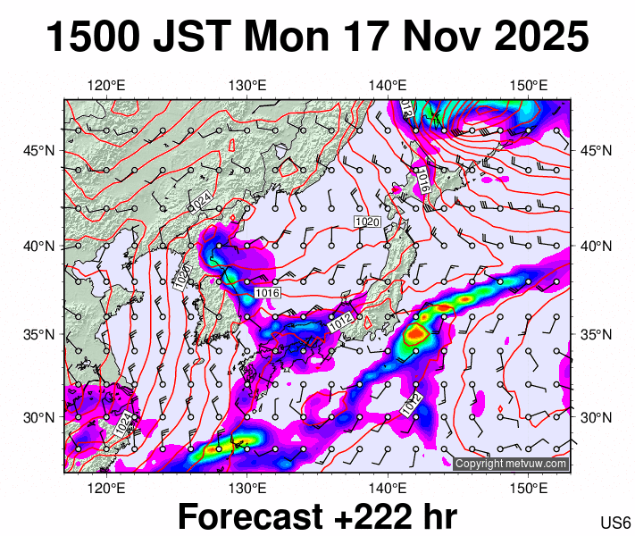 Japan forecast chart for Monday, November 17th, 2025 at 6:00 AM