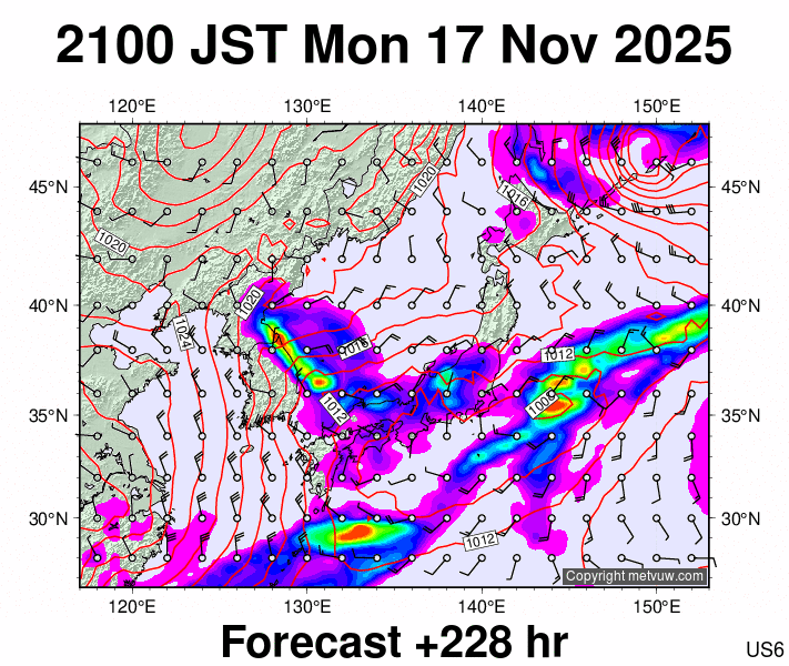 Japan forecast chart for Monday, November 17th, 2025 at 12:00 PM