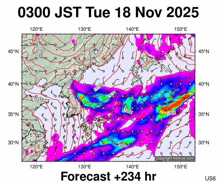 Japan forecast chart for Monday, November 17th, 2025 at 6:00 PM