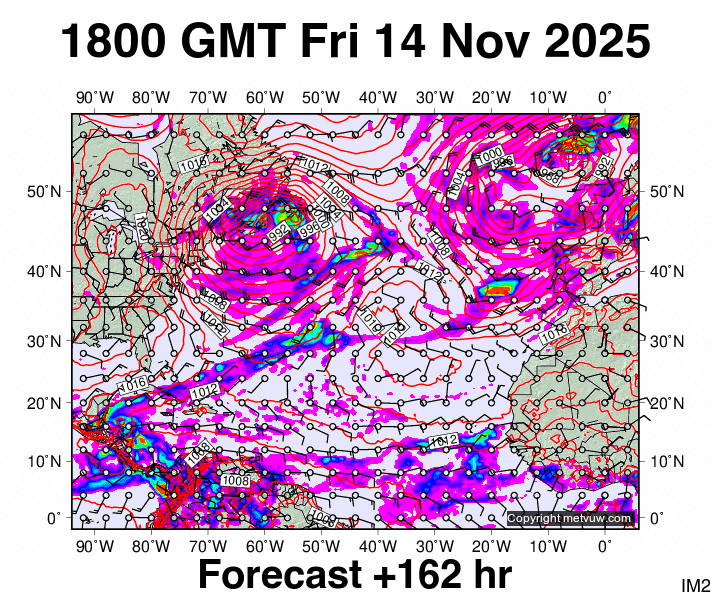 North Atlantic forecast chart for Friday, November 14th, 2025 at 6:00 PM