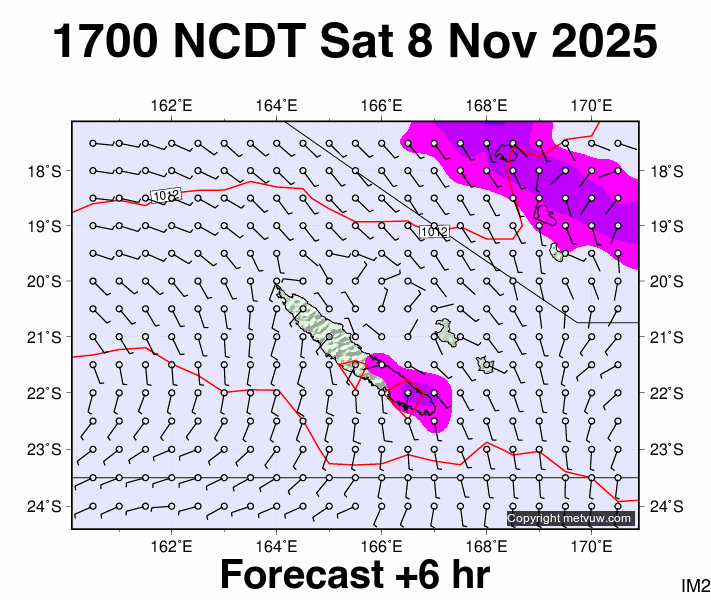 New Caledonia forecast chart for Saturday, November 8th, 2025 at 6:00 AM