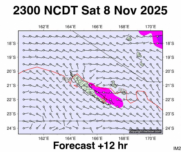 New Caledonia forecast chart for Saturday, November 8th, 2025 at 12:00 PM