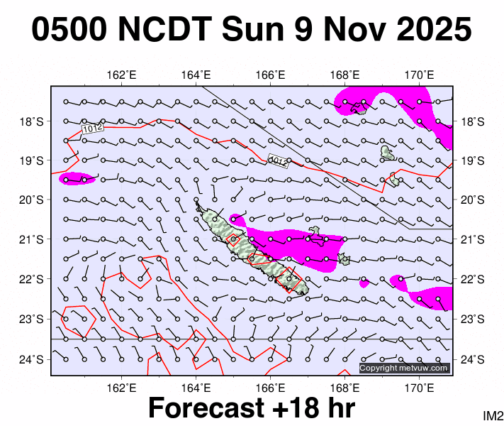 New Caledonia forecast chart for Saturday, November 8th, 2025 at 6:00 PM