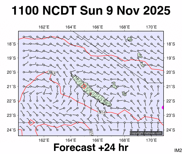 New Caledonia forecast chart for Sunday, November 9th, 2025 at 12:00 AM