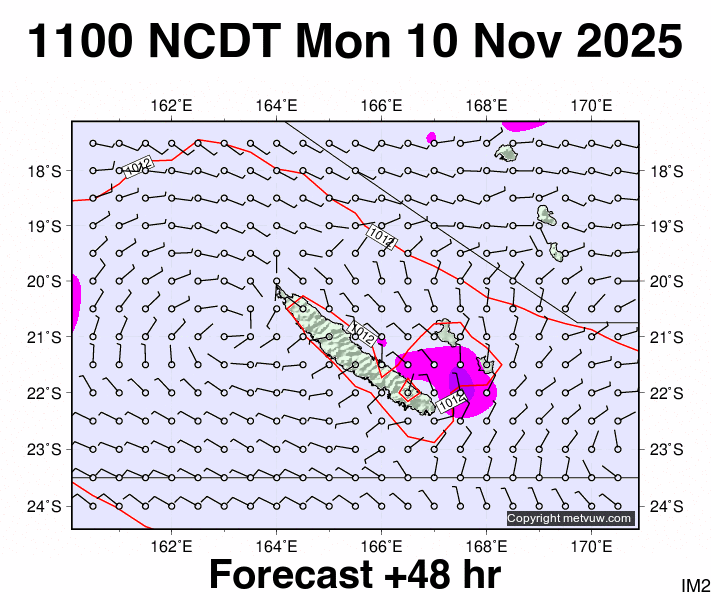 New Caledonia forecast chart for Monday, November 10th, 2025 at 12:00 AM