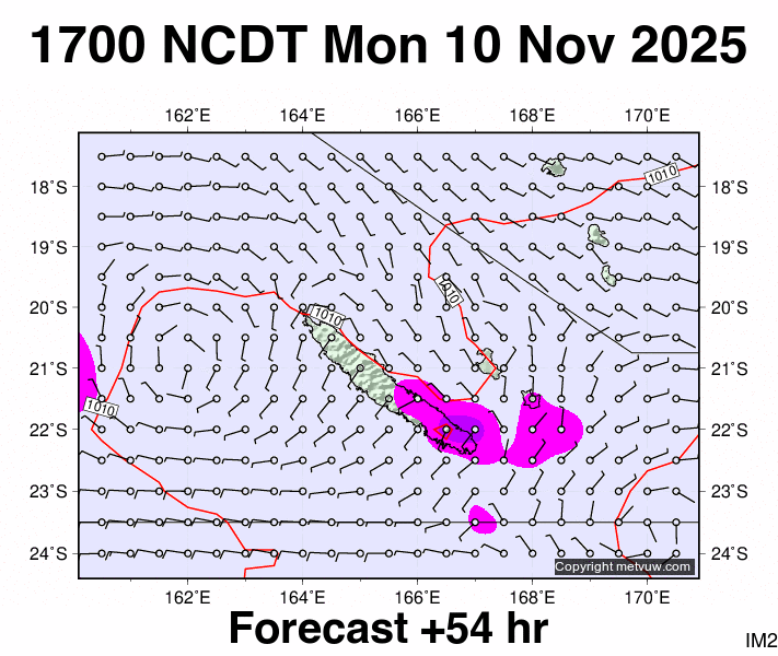 New Caledonia forecast chart for Monday, November 10th, 2025 at 6:00 AM
