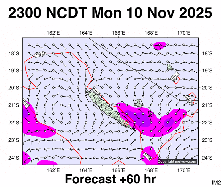 New Caledonia forecast chart for Monday, November 10th, 2025 at 12:00 PM
