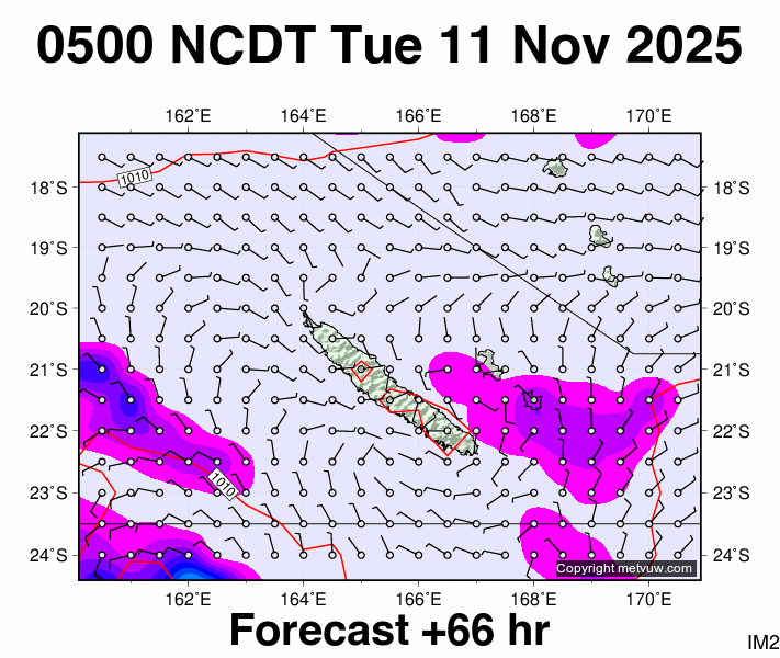 New Caledonia forecast chart for Monday, November 10th, 2025 at 6:00 PM