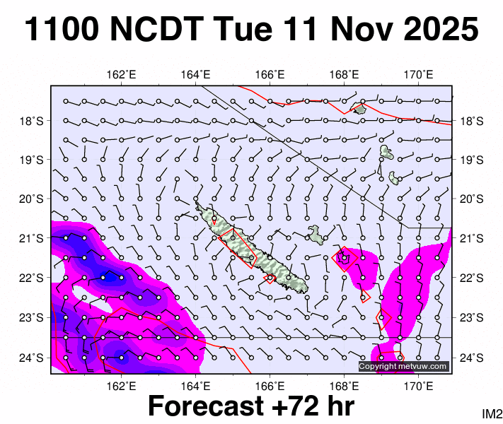 New Caledonia forecast chart for Tuesday, November 11th, 2025 at 12:00 AM