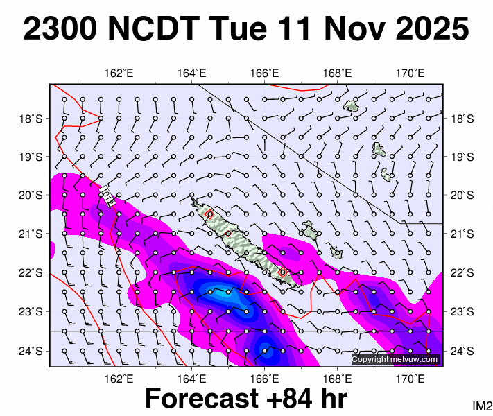 New Caledonia forecast chart for Tuesday, November 11th, 2025 at 12:00 PM