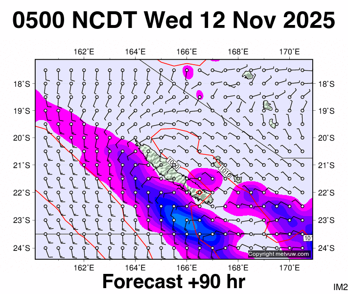 New Caledonia forecast chart for Tuesday, November 11th, 2025 at 6:00 PM