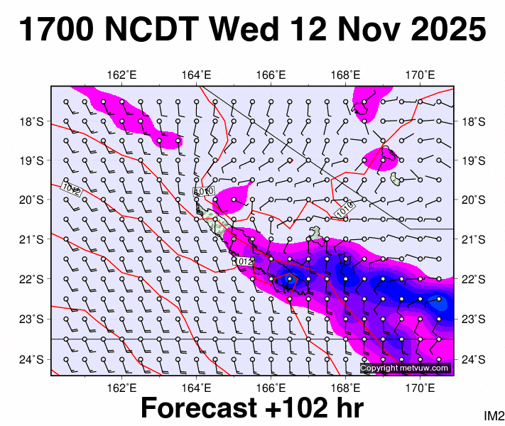 New Caledonia forecast chart for Wednesday, November 12th, 2025 at 6:00 AM