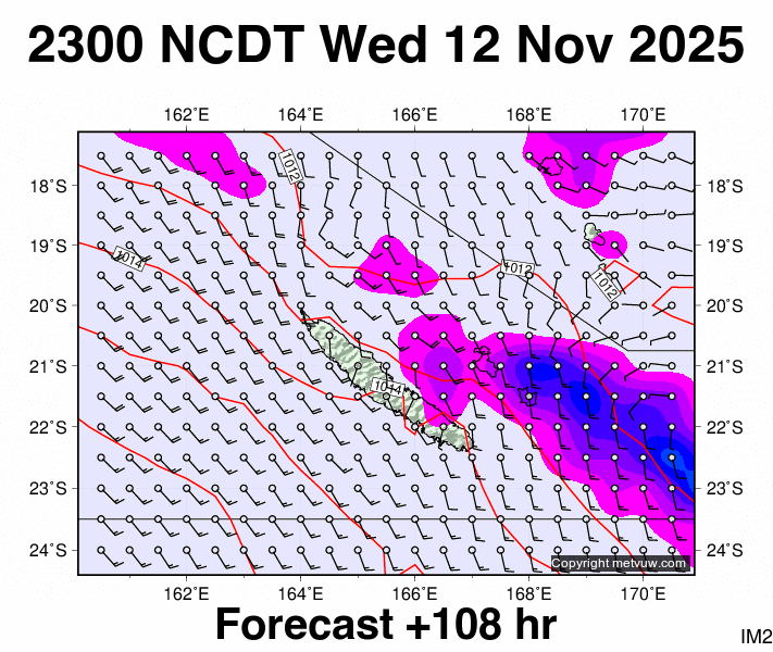 New Caledonia forecast chart for Wednesday, November 12th, 2025 at 12:00 PM