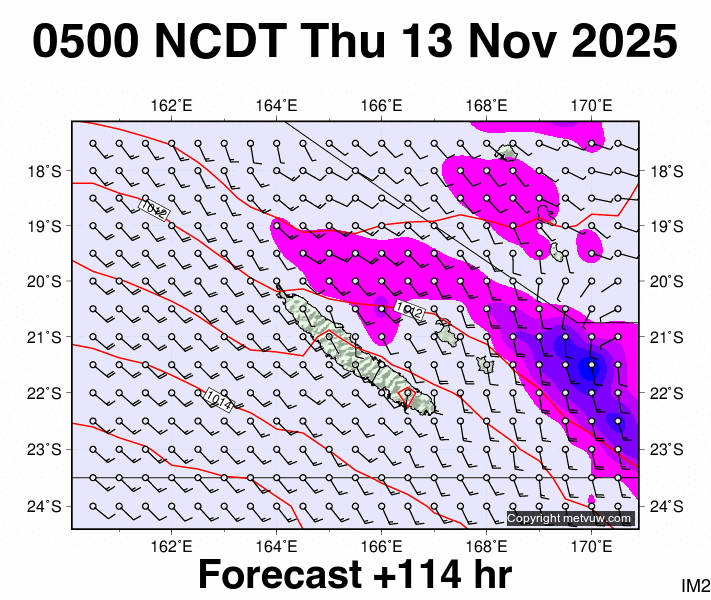 New Caledonia forecast chart for Wednesday, November 12th, 2025 at 6:00 PM