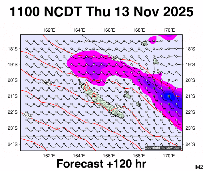 New Caledonia forecast chart for Thursday, November 13th, 2025 at 12:00 AM