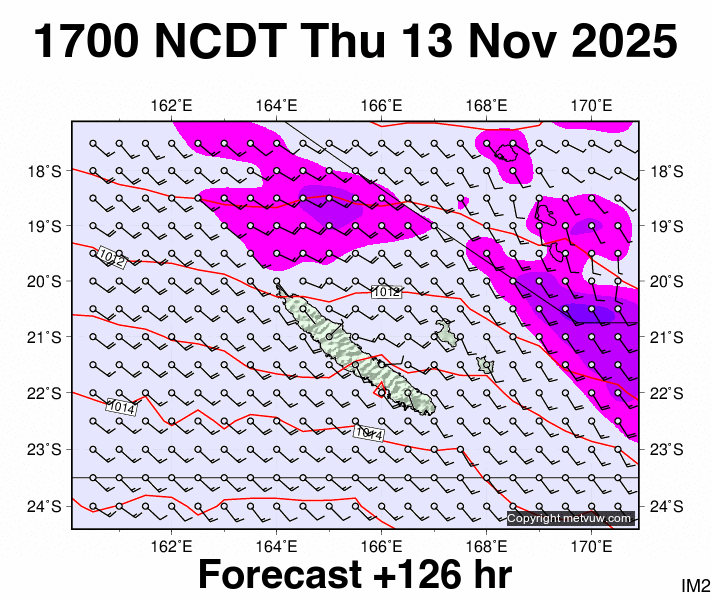 New Caledonia forecast chart for Thursday, November 13th, 2025 at 6:00 AM