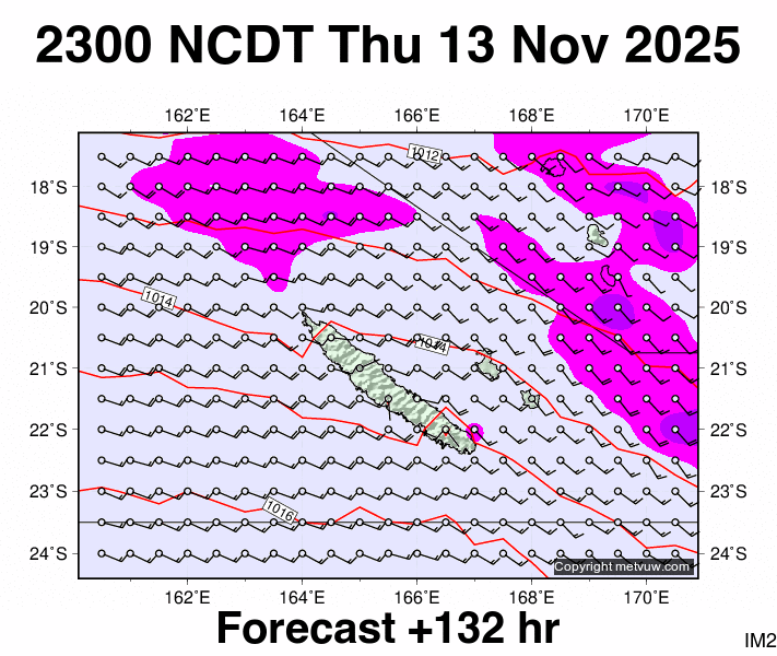 New Caledonia forecast chart for Thursday, November 13th, 2025 at 12:00 PM