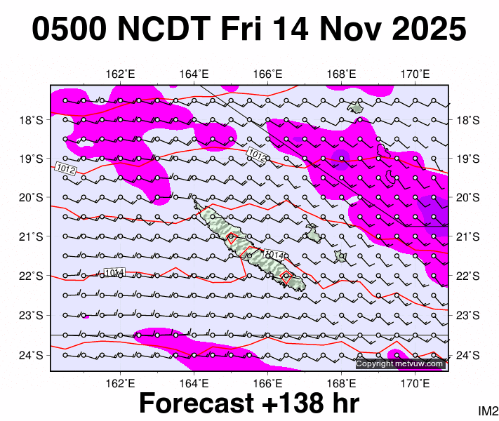 New Caledonia forecast chart for Thursday, November 13th, 2025 at 6:00 PM