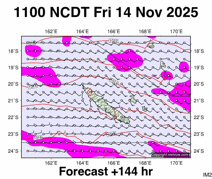 New Caledonia forecast chart for Friday, November 14th, 2025 at 12:00 AM