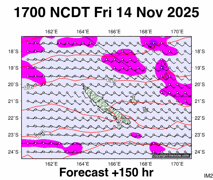 New Caledonia forecast chart for Friday, November 14th, 2025 at 6:00 AM