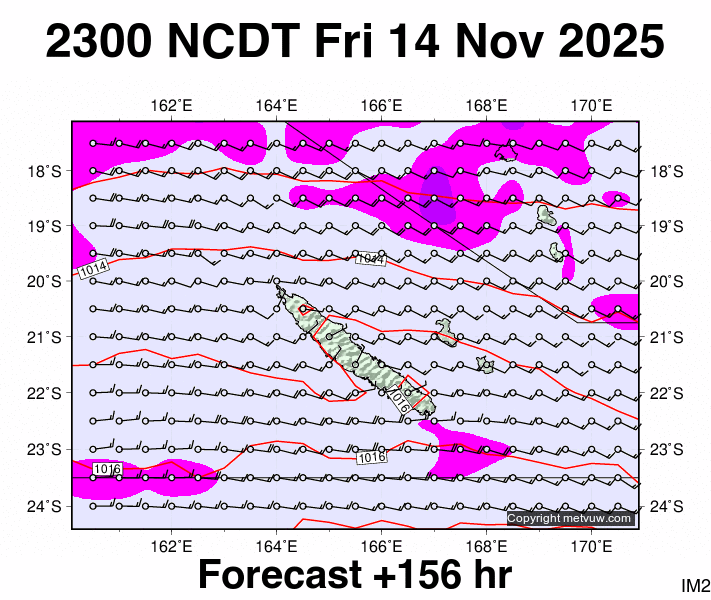 New Caledonia forecast chart for Friday, November 14th, 2025 at 12:00 PM
