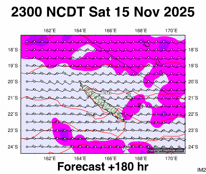 New Caledonia forecast chart for Saturday, November 15th, 2025 at 12:00 PM