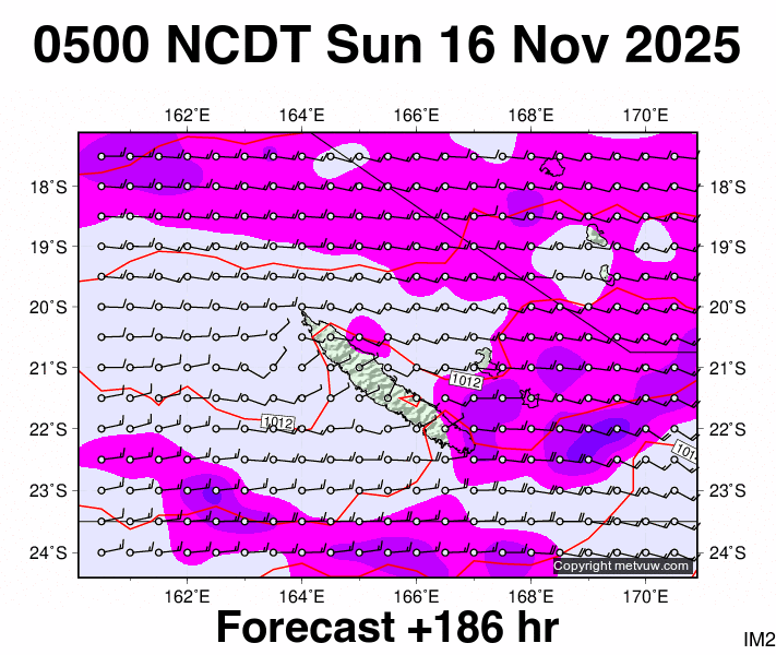 New Caledonia forecast chart for Saturday, November 15th, 2025 at 6:00 PM