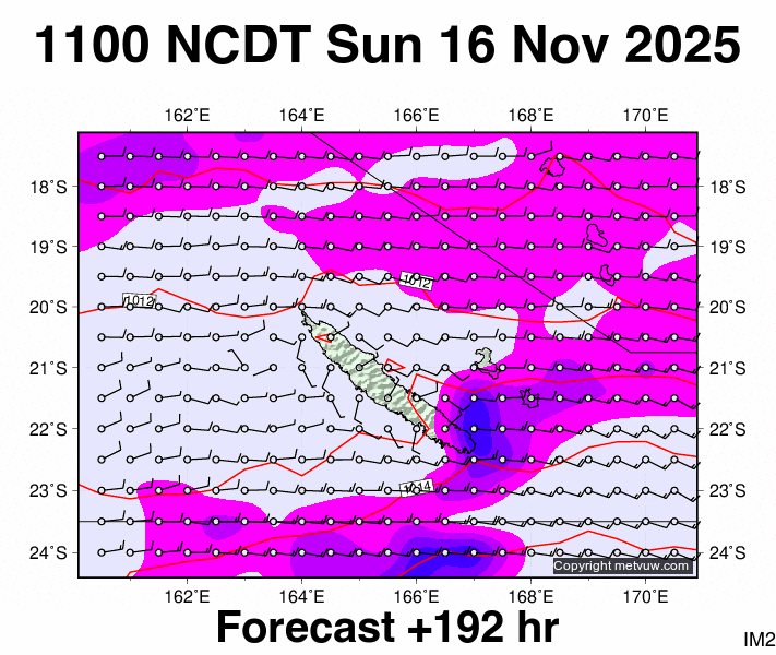 New Caledonia forecast chart for Sunday, November 16th, 2025 at 12:00 AM