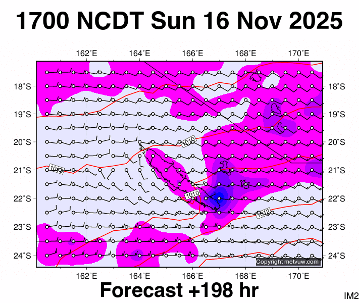 New Caledonia forecast chart for Sunday, November 16th, 2025 at 6:00 AM