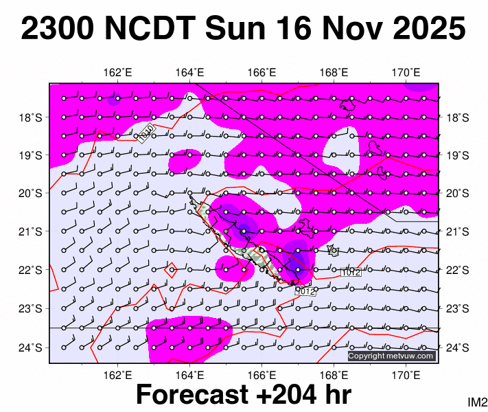 New Caledonia forecast chart for Sunday, November 16th, 2025 at 12:00 PM