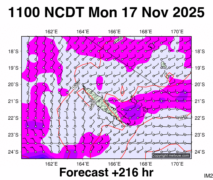 New Caledonia forecast chart for Monday, November 17th, 2025 at 12:00 AM