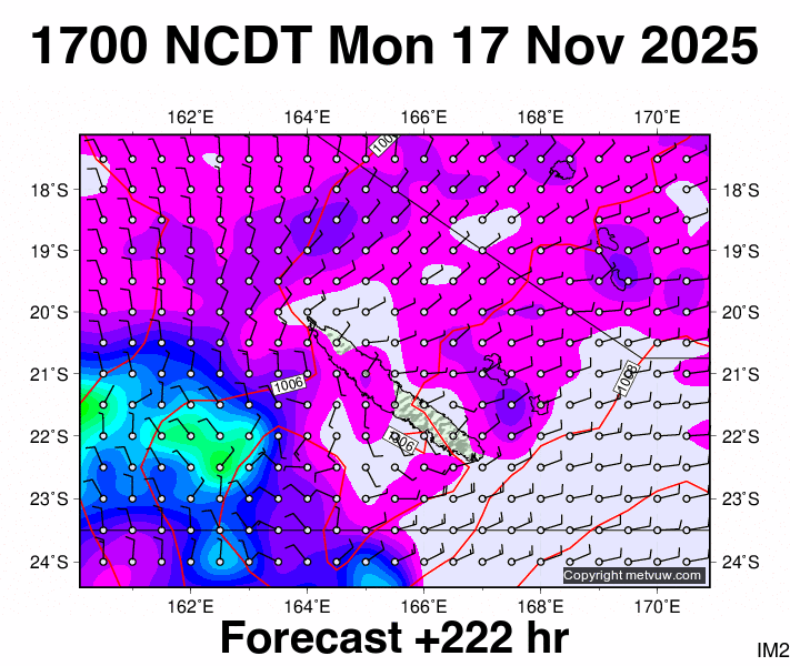 New Caledonia forecast chart for Monday, November 17th, 2025 at 6:00 AM