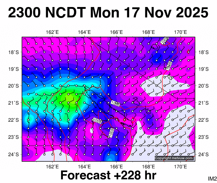New Caledonia forecast chart for Monday, November 17th, 2025 at 12:00 PM