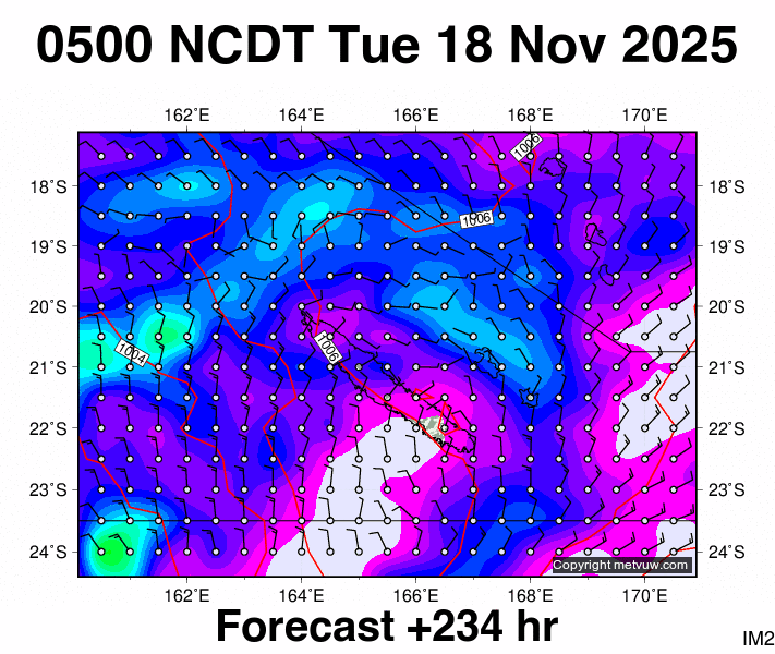 New Caledonia forecast chart for Monday, November 17th, 2025 at 6:00 PM