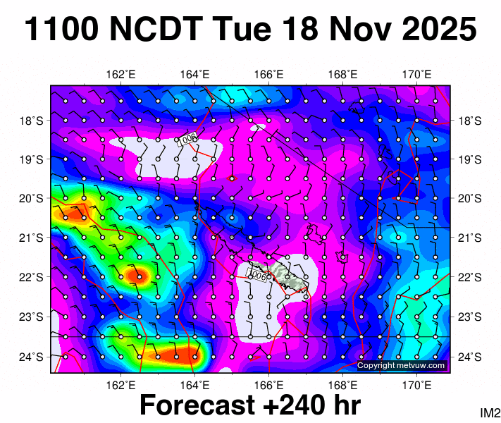 New Caledonia forecast chart for Tuesday, November 18th, 2025 at 12:00 AM