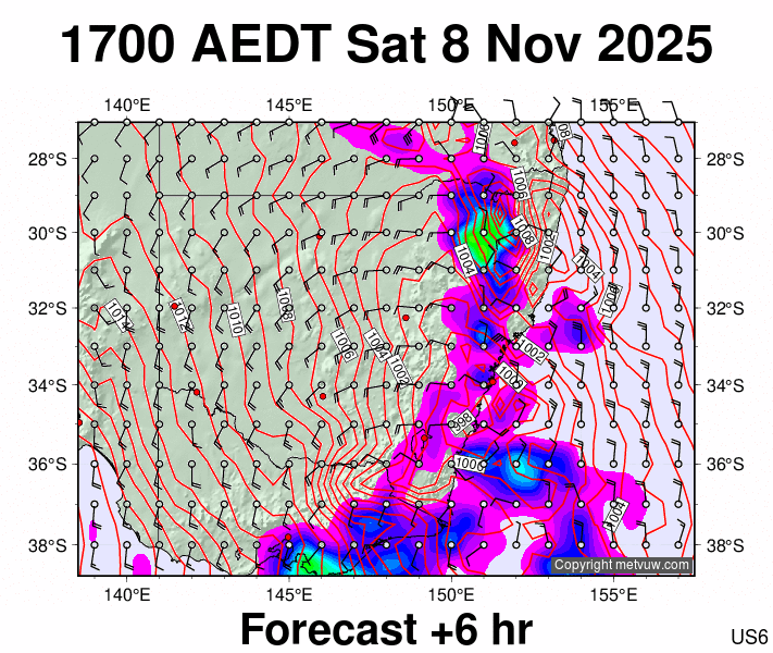 New South Wales forecast chart for Saturday, November 8th, 2025 at 6:00 AM