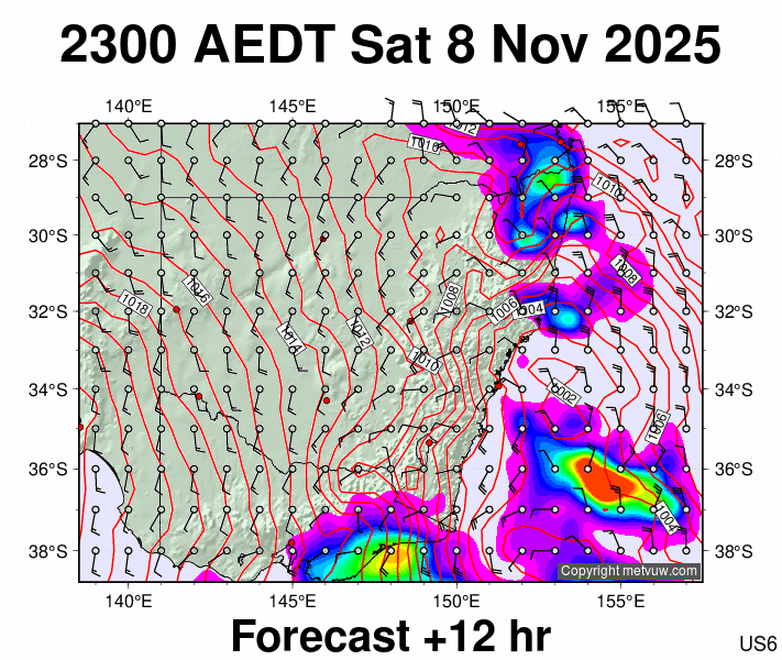 New South Wales forecast chart for Saturday, November 8th, 2025 at 12:00 PM