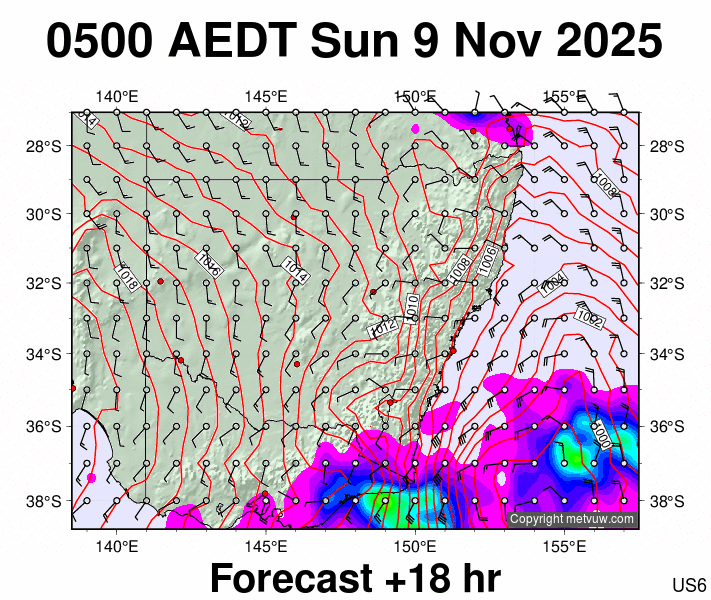 New South Wales forecast chart for Saturday, November 8th, 2025 at 6:00 PM