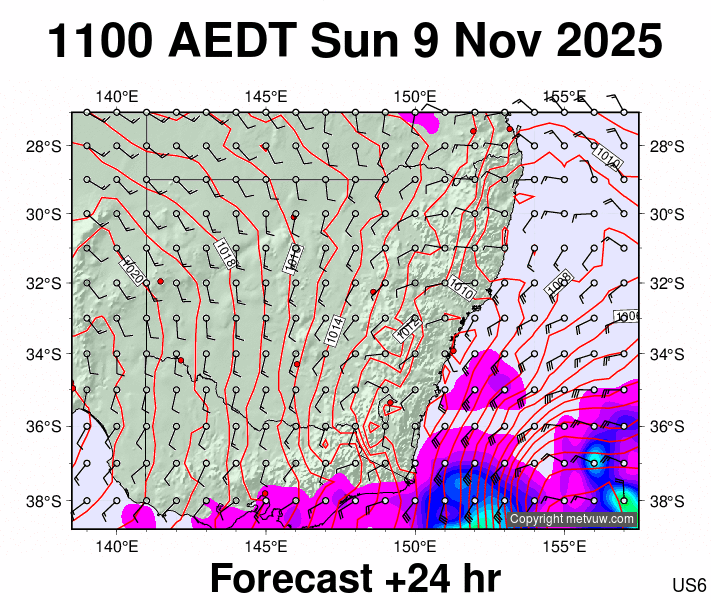 New South Wales forecast chart for Sunday, November 9th, 2025 at 12:00 AM