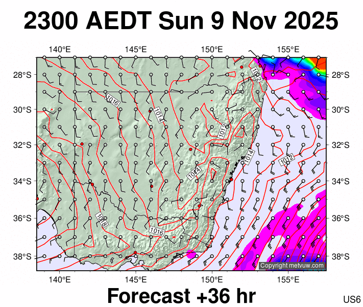 New South Wales forecast chart for Sunday, November 9th, 2025 at 12:00 PM