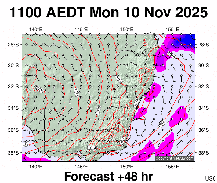 New South Wales forecast chart for Monday, November 10th, 2025 at 12:00 AM