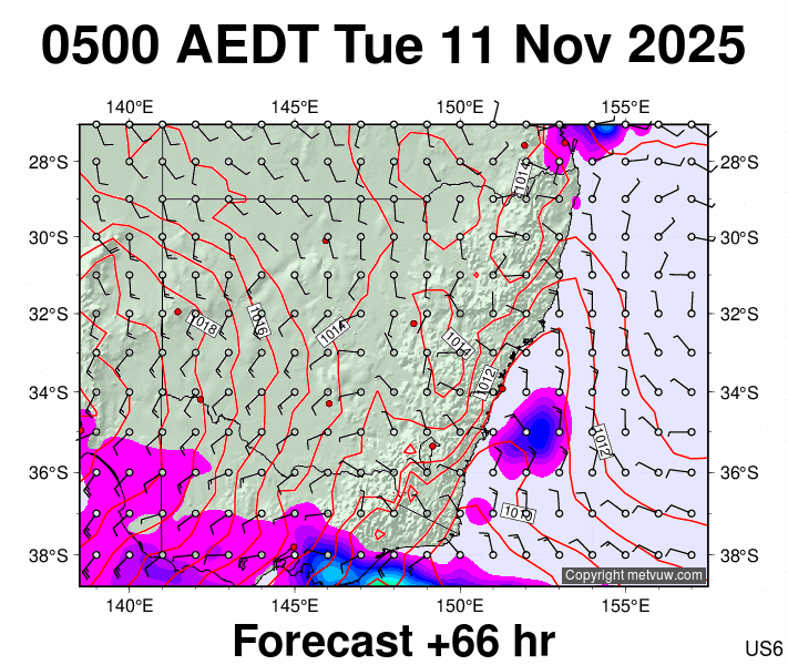 New South Wales forecast chart for Monday, November 10th, 2025 at 6:00 PM