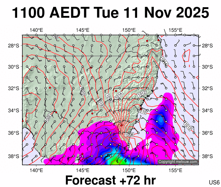 New South Wales forecast chart for Tuesday, November 11th, 2025 at 12:00 AM