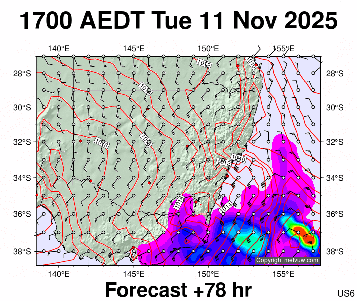 New South Wales forecast chart for Tuesday, November 11th, 2025 at 6:00 AM