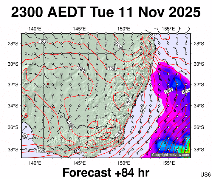 New South Wales forecast chart for Tuesday, November 11th, 2025 at 12:00 PM