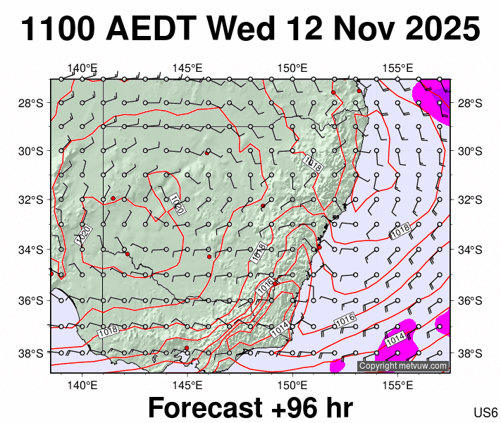 New South Wales forecast chart for Wednesday, November 12th, 2025 at 12:00 AM