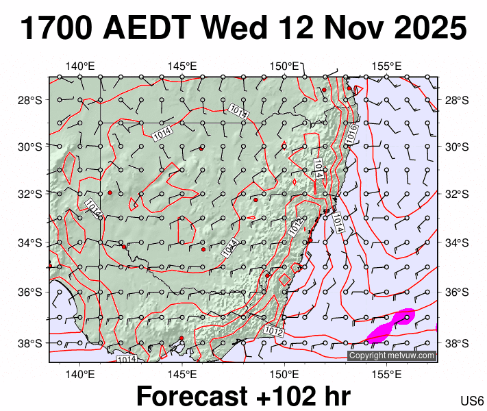 New South Wales forecast chart for Wednesday, November 12th, 2025 at 6:00 AM
