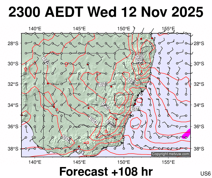 New South Wales forecast chart for Wednesday, November 12th, 2025 at 12:00 PM