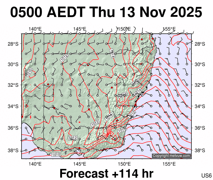 New South Wales forecast chart for Wednesday, November 12th, 2025 at 6:00 PM